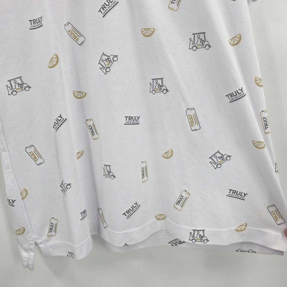 TRAVIS MATHEW TRULY HARD SELTZER GOLF POLO WOMENS LARGE WHITE AOP DRINK COLLAB - Picture 4 of 10